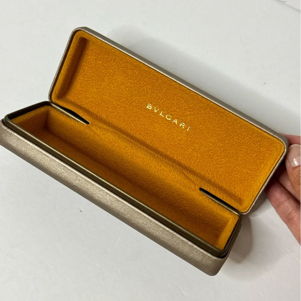BVLGARI Sunglasses only Hard Case Gold Clamshell Eyeglasses Case Orange Interior